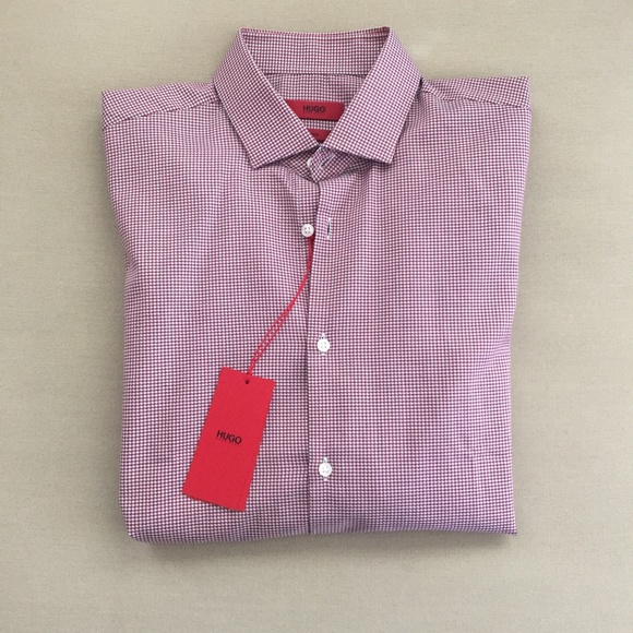 NWT HUGO Red Label By Hugo Boss Sharp Fit Long Sleeve Checked Dress Shirt